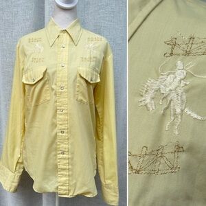 Vintage BJ-R light yellow snap buttons westerns style embroidered shirt